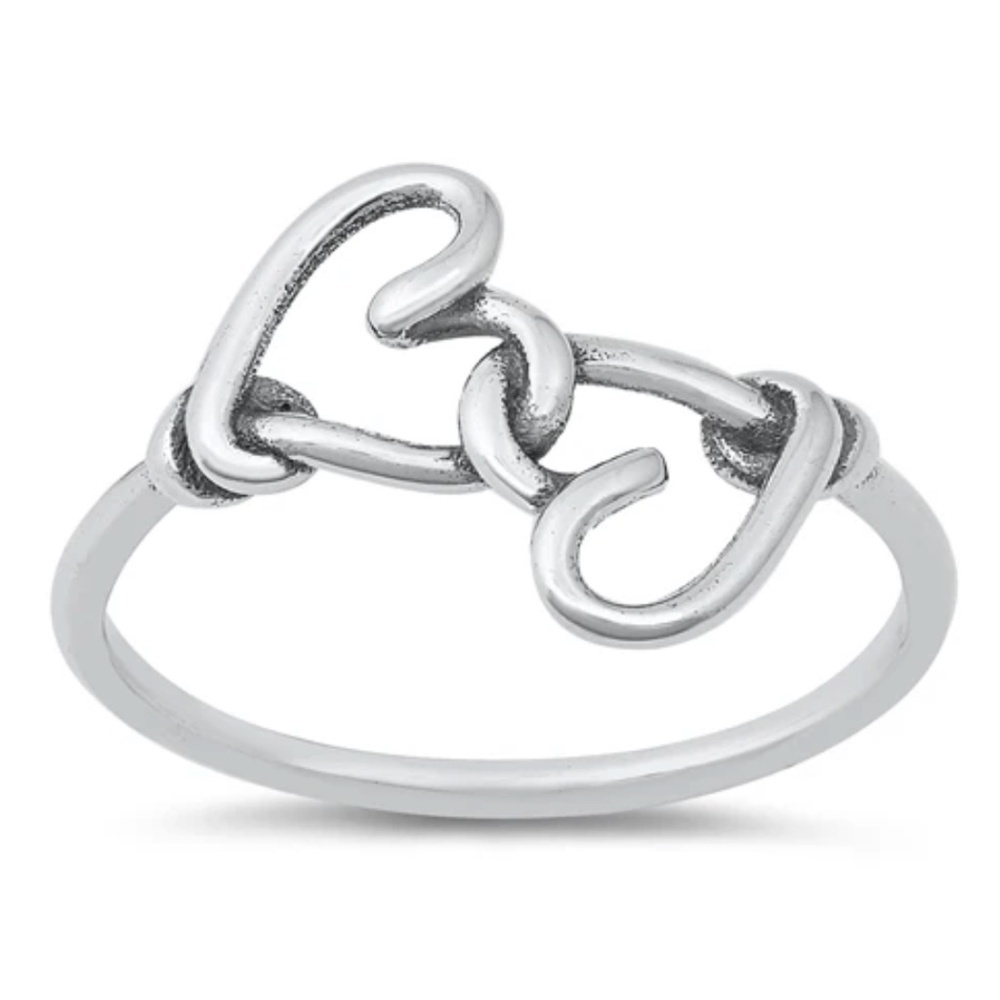Sterling Silver Knotted Hearts Ring – 12 mm Face Height